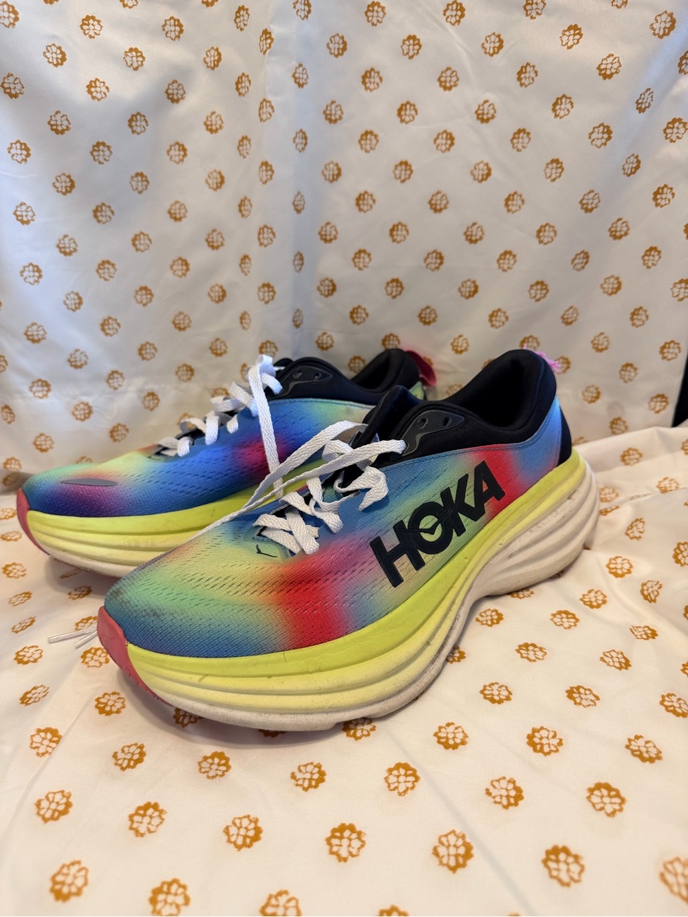 Hoka Women’s Rainbow Gradient Running Sneakers in Blue, Green, Yellow, Pink